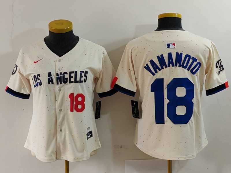 Womens Los Angeles Dodgers #18 Yoshinobu Yamamoto Number Cream 2024 City Connect Limited Stitched Jersey->mlb womens jerseys->MLB Jersey
